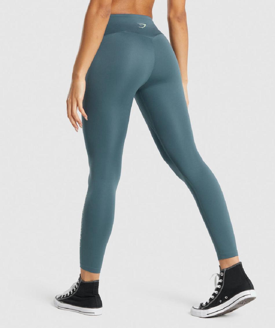 Legginsy Damskie Gymshark Treningowe Grafiką Turkusowe | PL 2294KOR